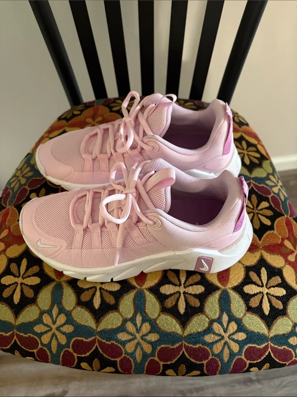 Nike Light Pink Sneakers with White Label and Black Nike Metcon 7